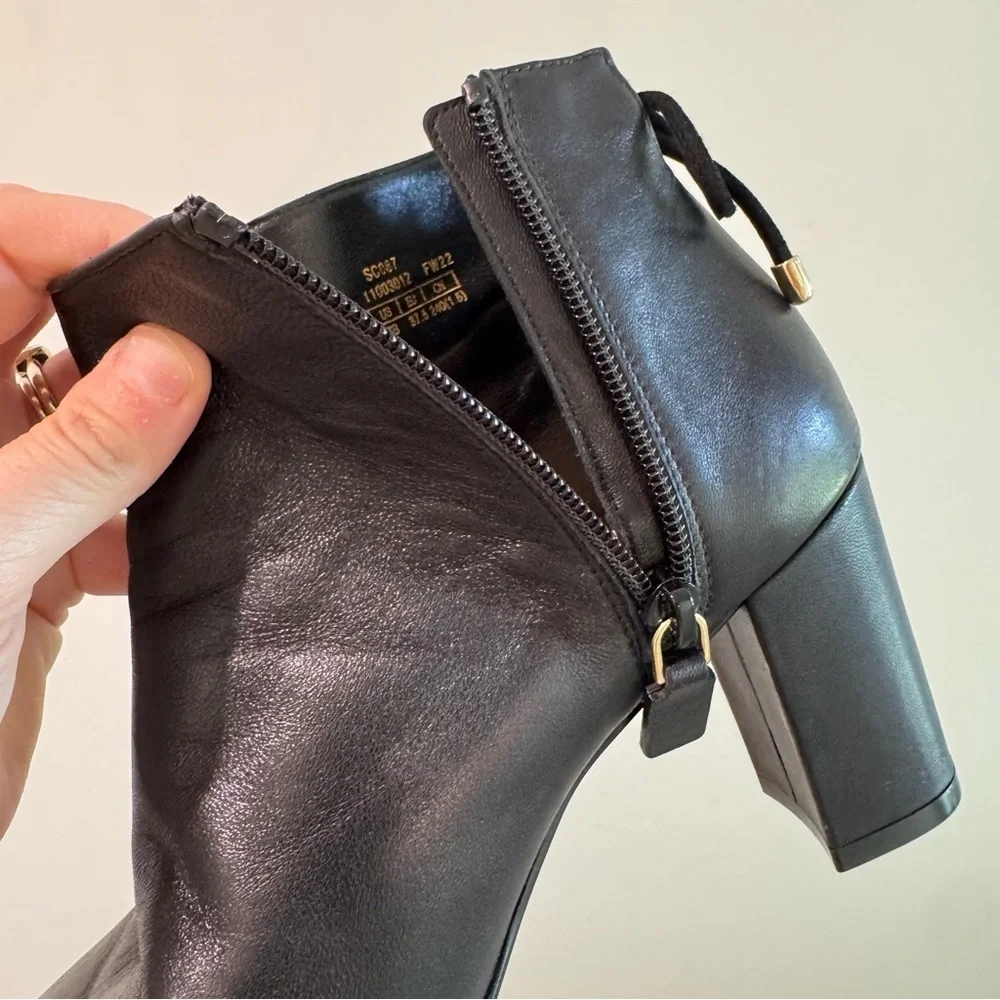 Stuart Weitzman Gardiner Black Lambskin Leather Tie‎ Back Block Heel Booties 7B
